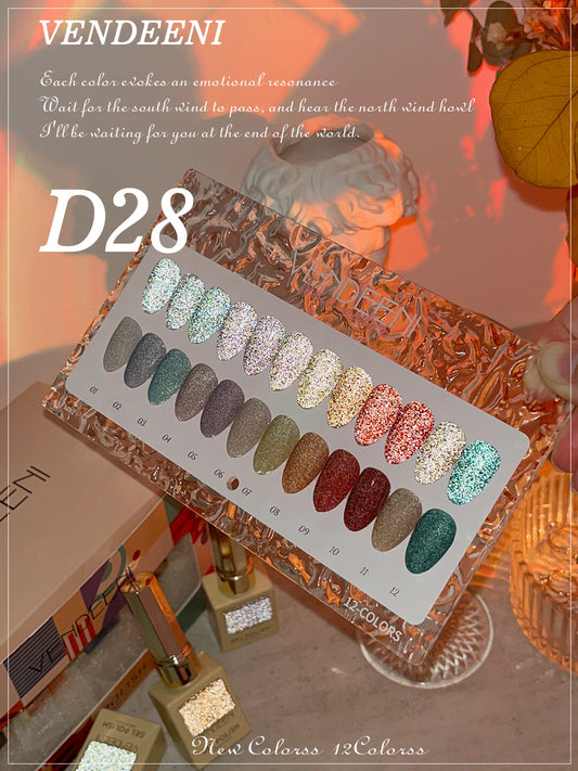 Vendeeni Reflective Glitter Sparkling Diamond Gel Polish 12 pcs - D28 Set