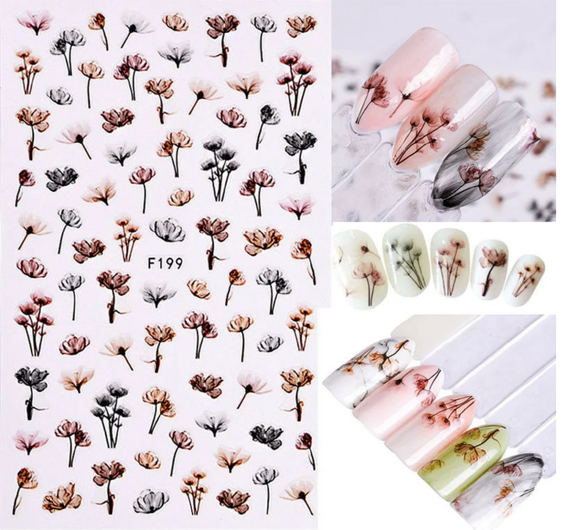 Flower Ink Modern Nail Sticker