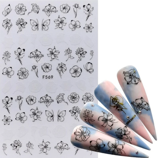 Flower Ink Modern Nail Sticker