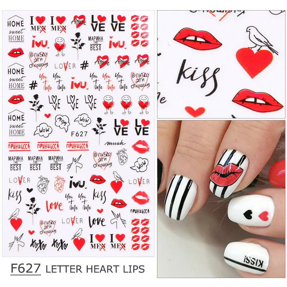 Lips Love Lips Heart Ink Modern Nail Sticker