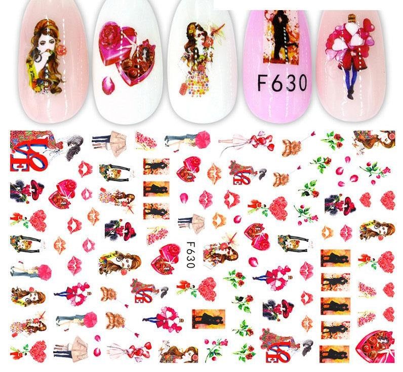 Lips Rose Fashion Love Flower Ink Modern Nail Sticker