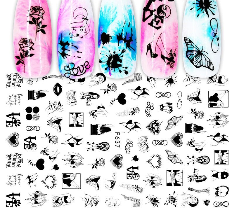 Women Heart Love Abstract Art Nail Sticker