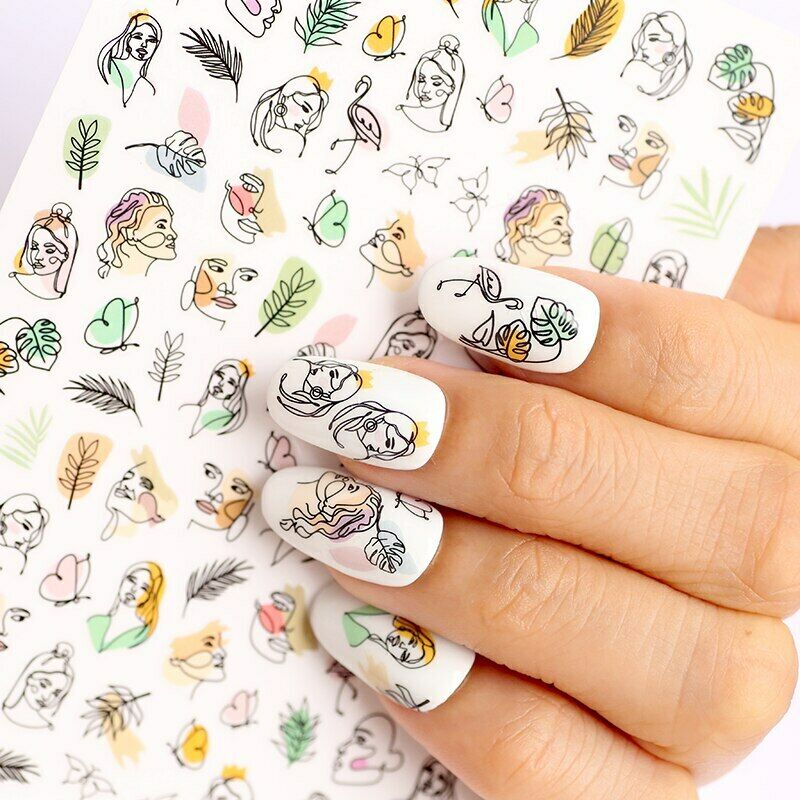 Leaves Flower Abstract Art Nail Sticker