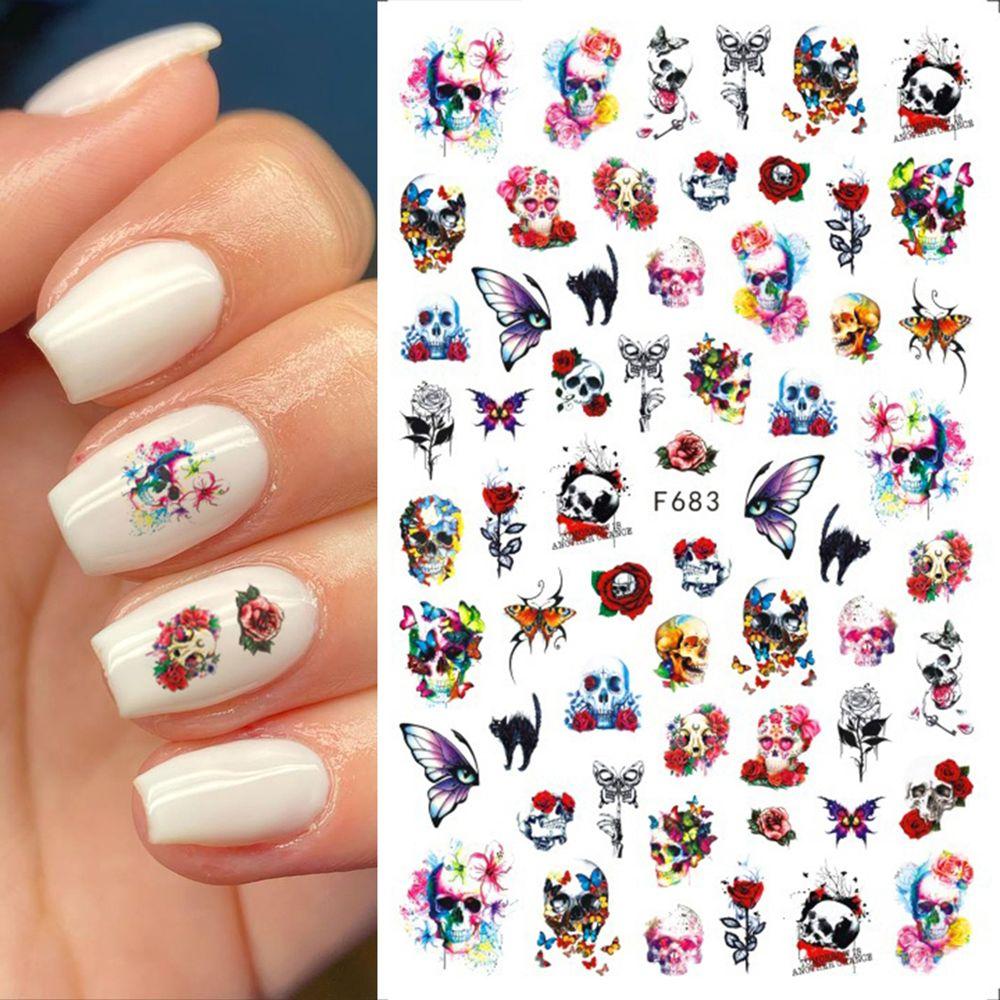 Leaves Skull Halloween Flower Art Nail Sticker