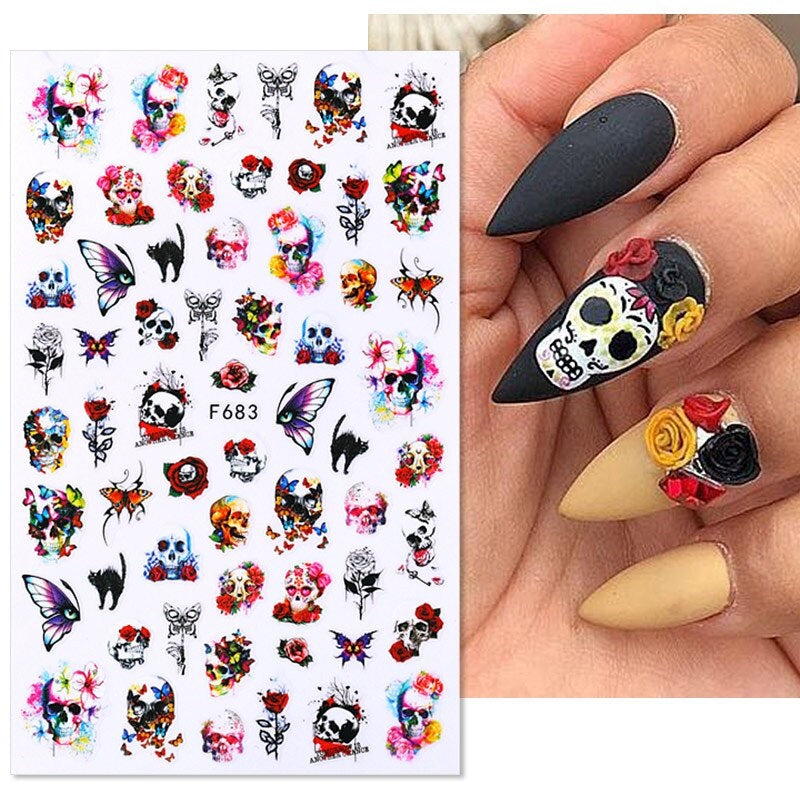 Leaves Skull Halloween Flower Art Nail Sticker