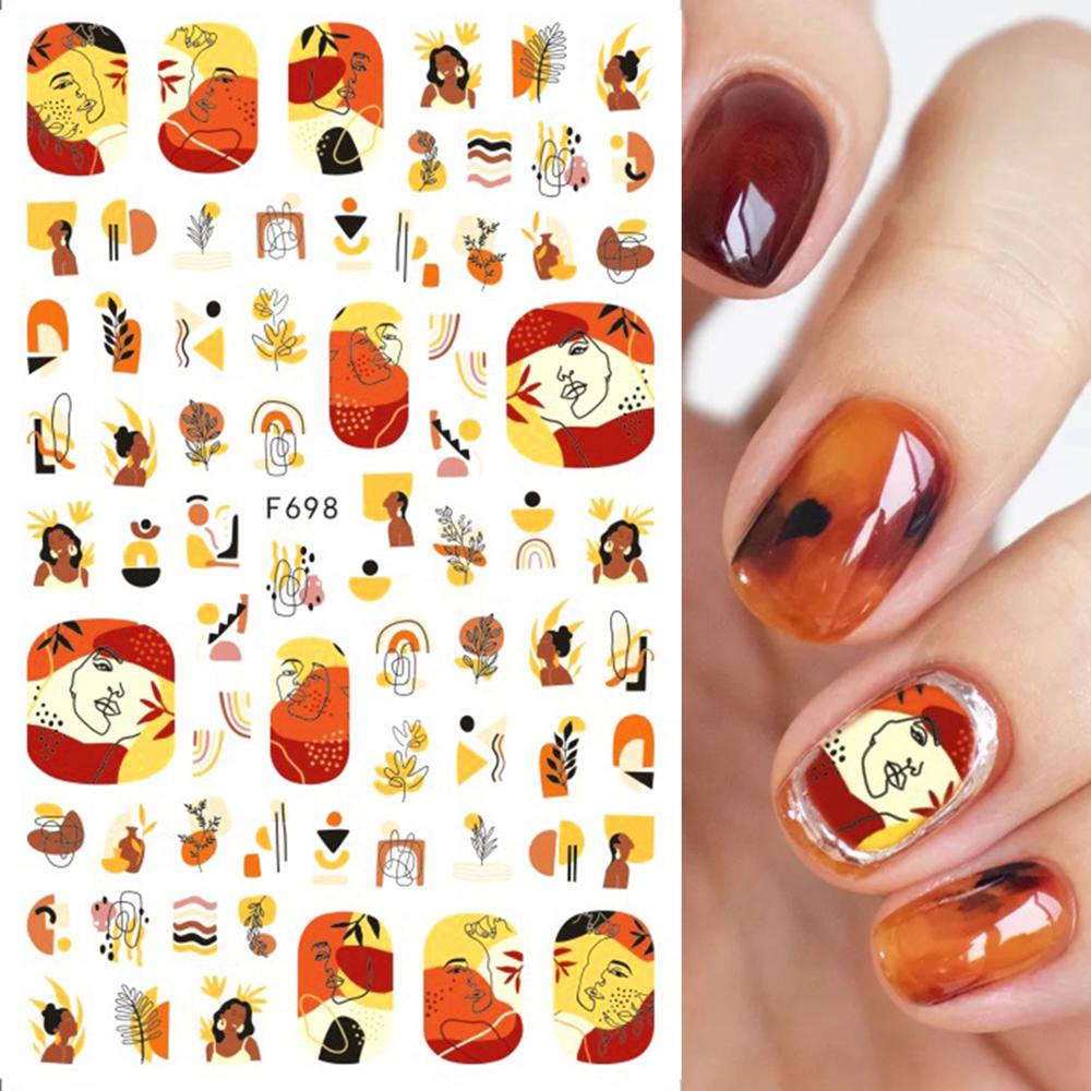 Leaves Flower Abstract Faces Art Nail Sticker