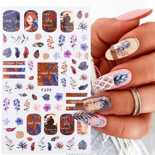 Leaves Flower Abstract Faces Art Nail Sticker