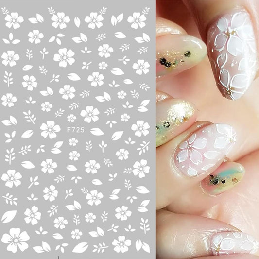 White Leaves Flower Art Nail Sticker