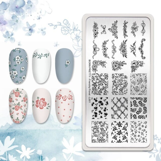 Lace Floral Born Pretty Stamping Plate -Frenchy Floral L001