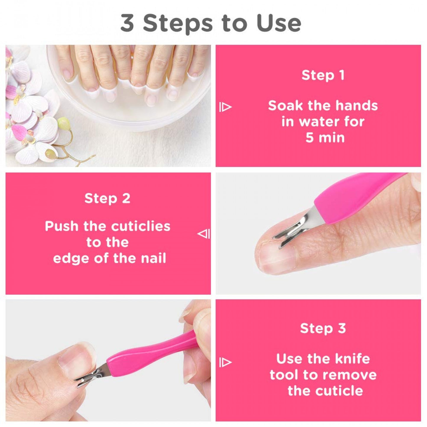 Nail Dead Skin Remove Cuticle Fork - Pink