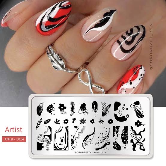 Abstract Leaves Geometric Born Pretty Stamping Plate - Artist L014