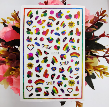 Heart Rainbow Abstract Holographic Color Nail Art Sticker
