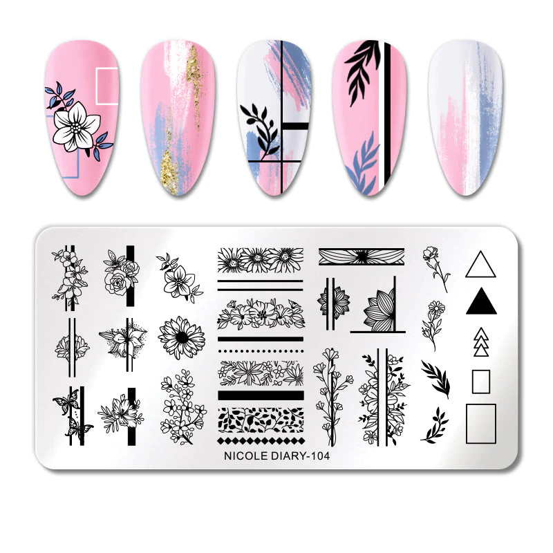 Nicole Diary Flower Abstract Lines Stamping Plate ND104