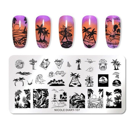 Nicole Diary Tropical Palm Leaves Stamping Plate ND107