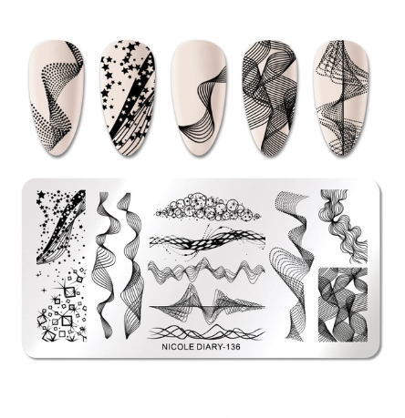 Nicole Diary Abstract Lines Waves Stars Stamping Plate ND136