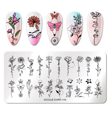 Nicole Diary Abstract Lines Flower Words Stamping Plate ND144
