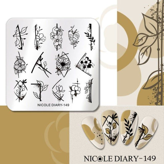 Nicole Diary Abstract Lines Flower Stamping Plate ND149