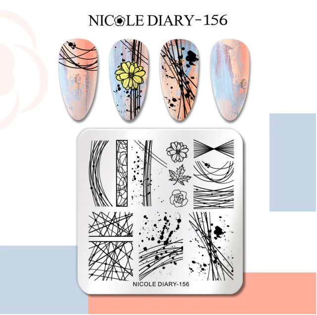 Nicole Diary Abstract Lines Flower Stamping Plate ND156