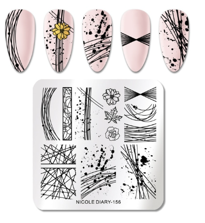 Nicole Diary Abstract Lines Flower Stamping Plate ND156