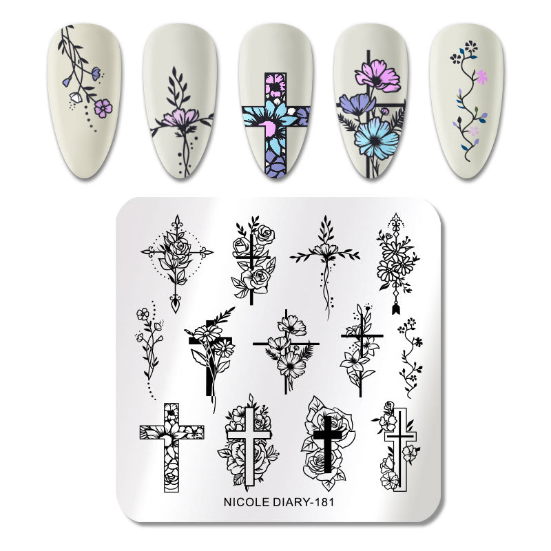 Nicole Diary Abstract Lines Crosses Flower Stamping Plate ND181