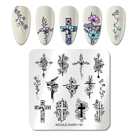 Nicole Diary Abstract Lines Crosses Flower Stamping Plate ND181