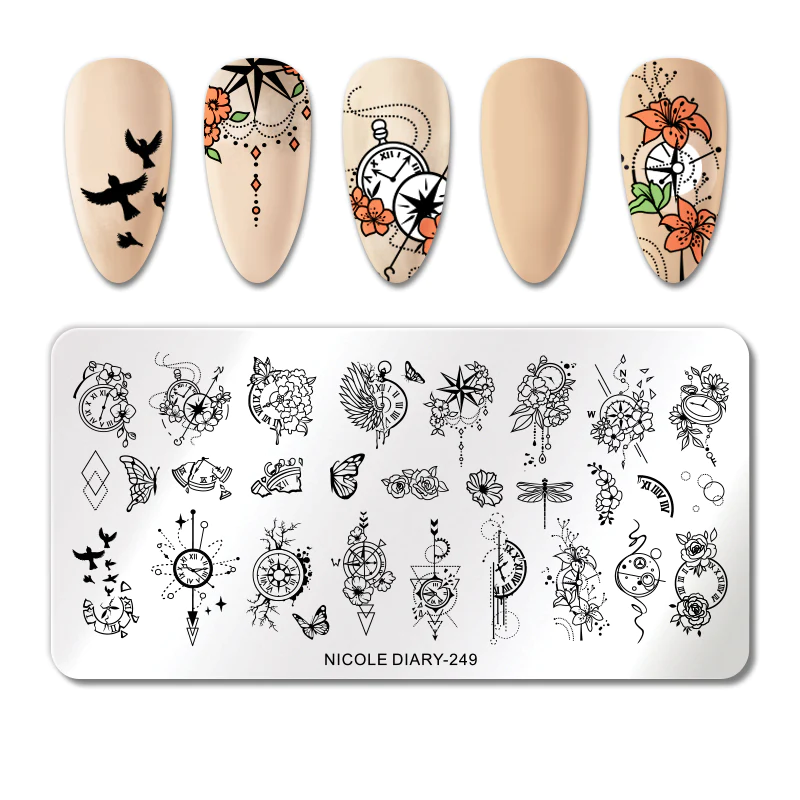Nicole Diary Abstract Clock Bird Stamping Plate ND249