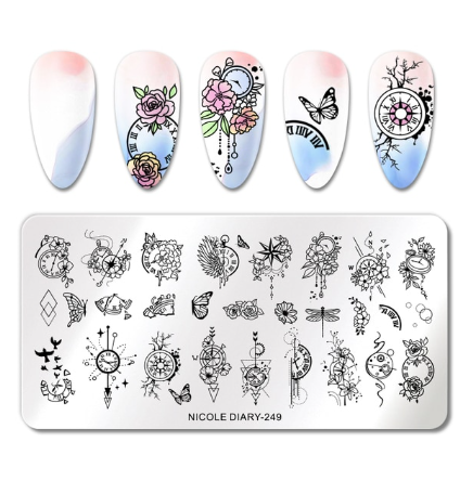 Nicole Diary Abstract Clock Bird Stamping Plate ND249
