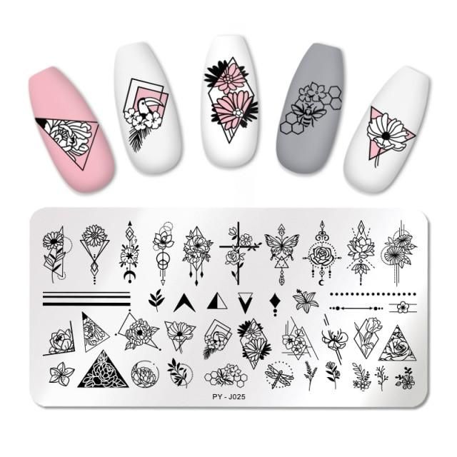 PYJ025 Abstract Geometric Flower Butterfly Stamping Plate