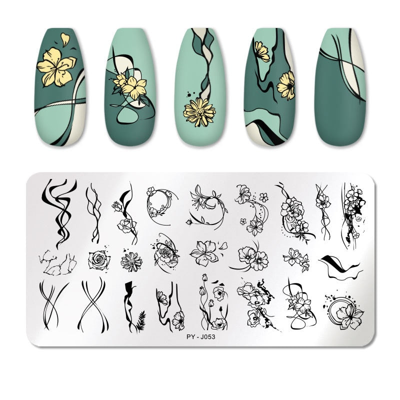 PYJ053 Flower Abstract Twirl Lines Stamping Plate