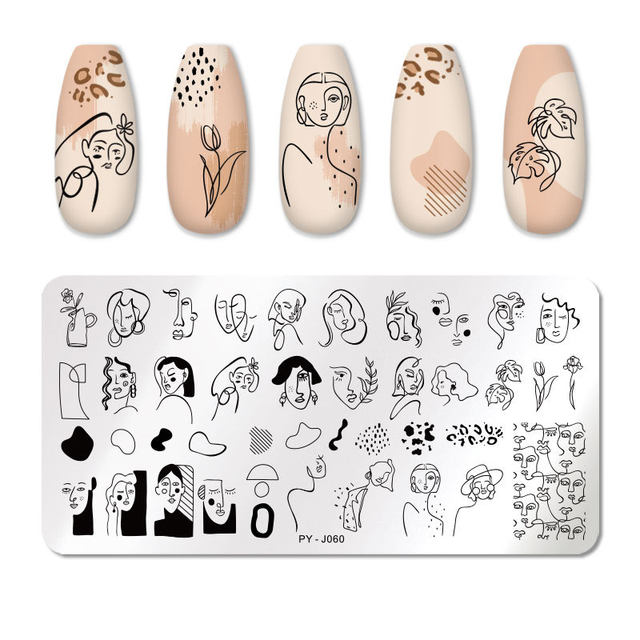 PYJ60 Abstract Faces Twirl Lines Stamping Plate