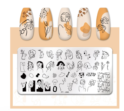 PYJ60 Abstract Faces Twirl Lines Stamping Plate