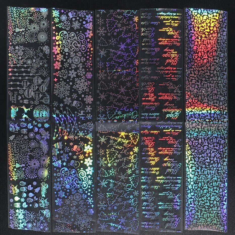 Christmas Holographic Silver Nail Art Foil Set Box