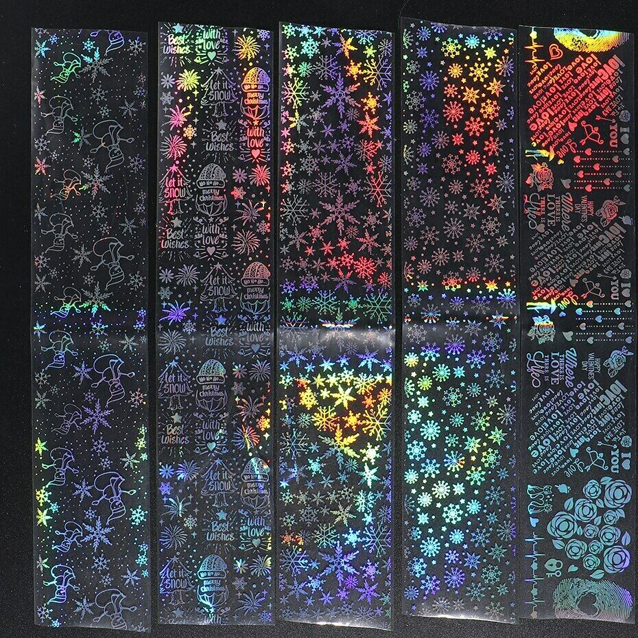 Christmas Holographic Silver Nail Art Foil Set Box