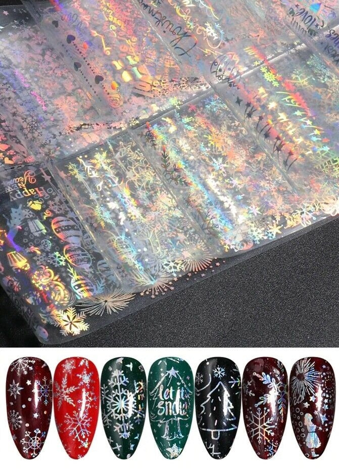 Christmas Holographic Silver Nail Art Foil Set Box