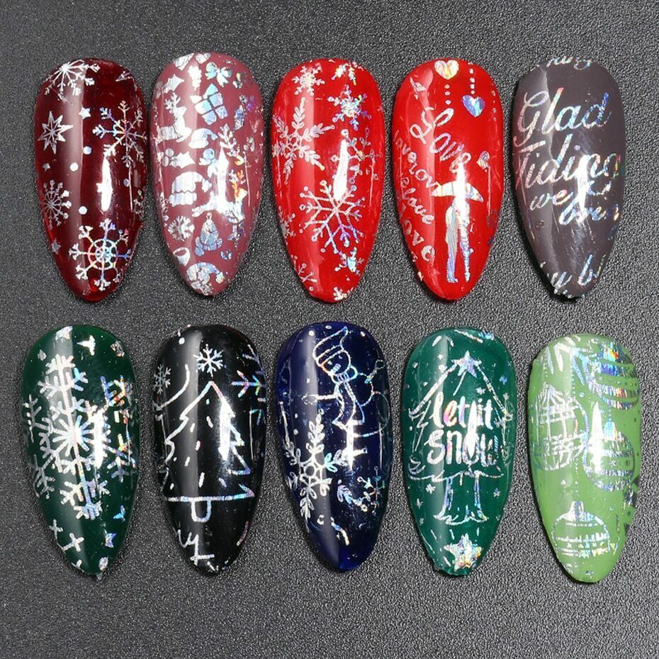 Christmas Holographic Silver Nail Art Foil Set Box