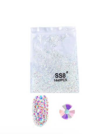 1440pcs AB Transparent Crystal Flat Bottom Rhinestone Nail Art