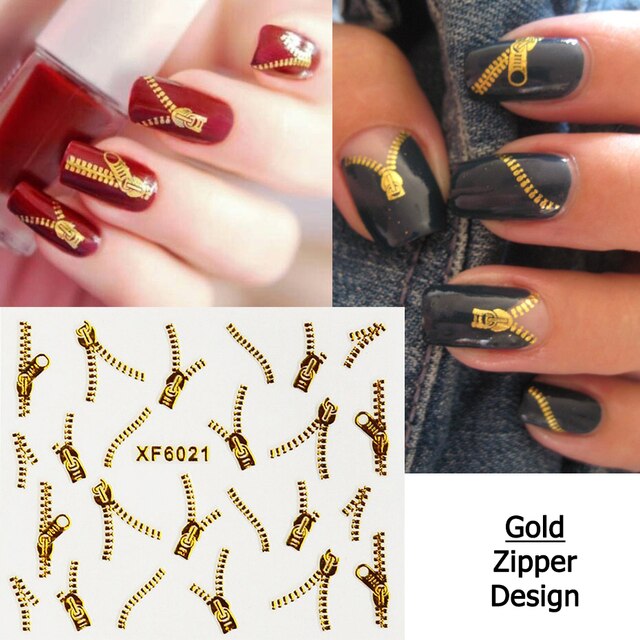 Gold Zip Nail Art Sticker