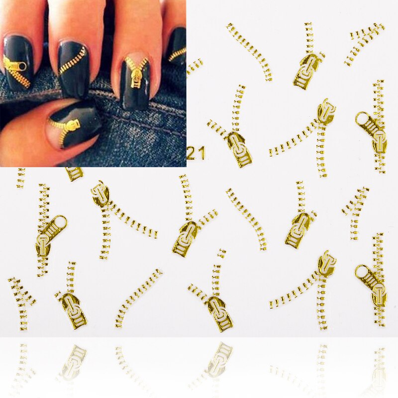 Gold Zip Nail Art Sticker