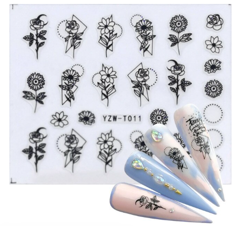 Geometric Leaves Flower Abstract Nail Art Sticker